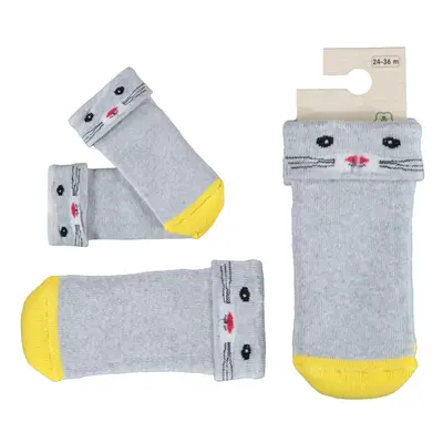 Bibaby Organik Çorap Soket Havlu Cunning Cat Gri Melanj