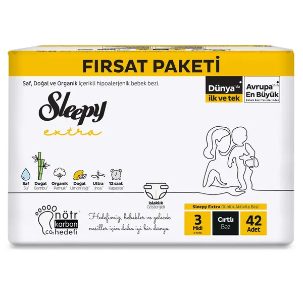 Sleepy Extra Bebek Bezi 3 Beden Midi 4-9 Kg 42li Fırsat Paketi