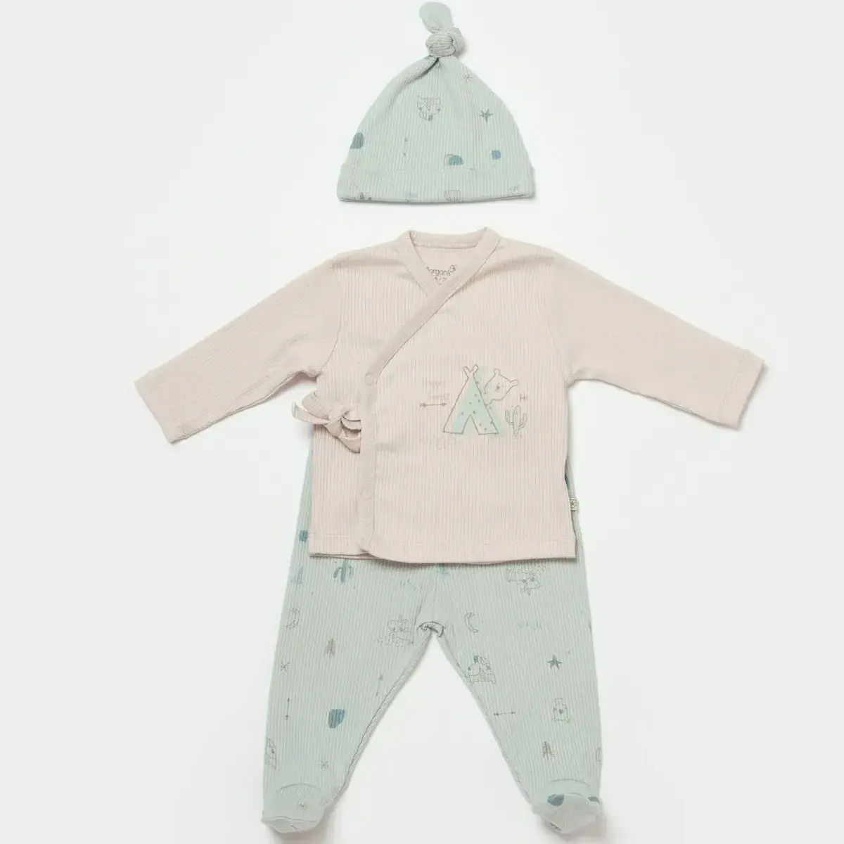 Bibaby Organik Zıbın Takımı 3lü Modal Happy Forest Bej - Mint