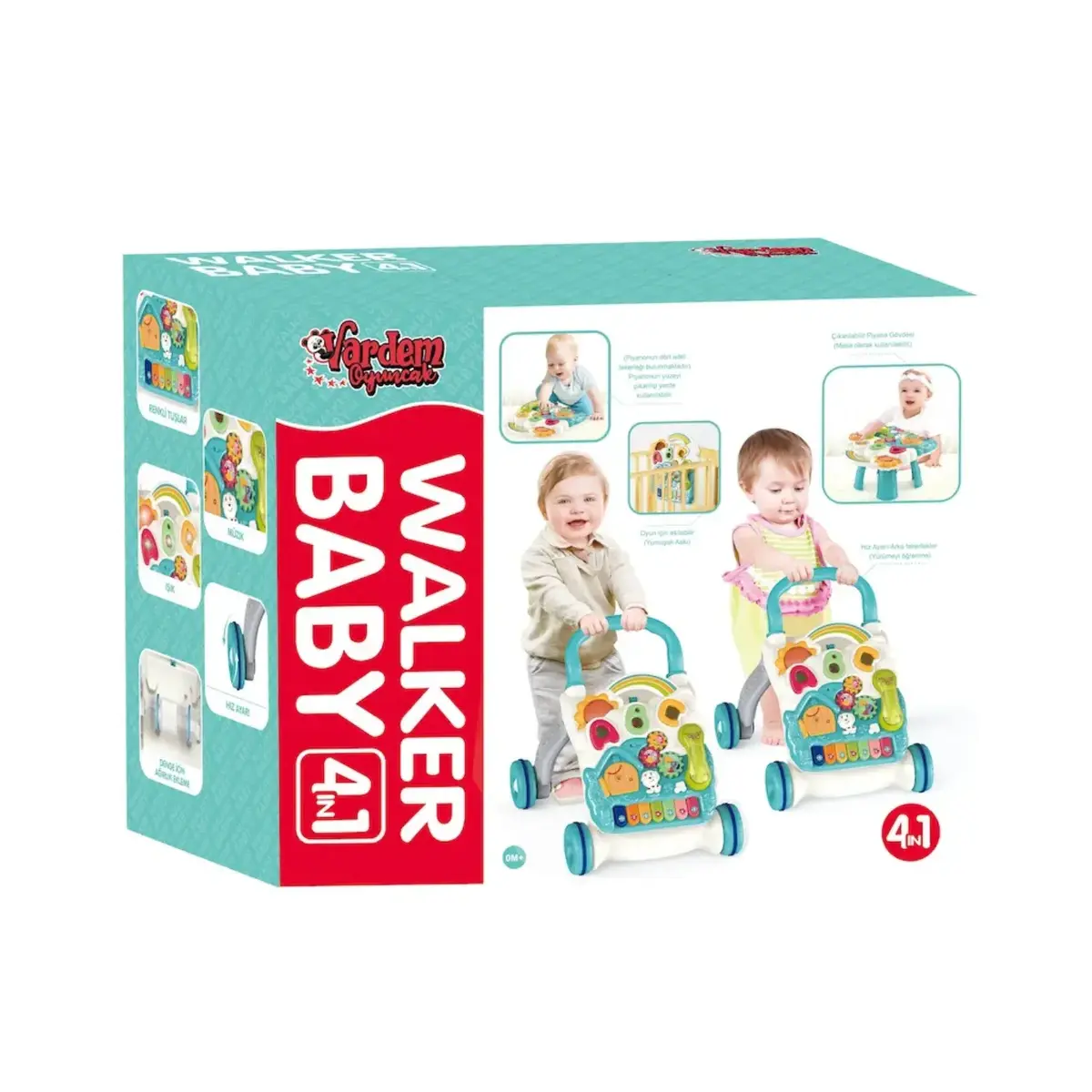 Vardem Piyanolu 4in1 Turkuaz Bebek Yürüteci Turkuaz