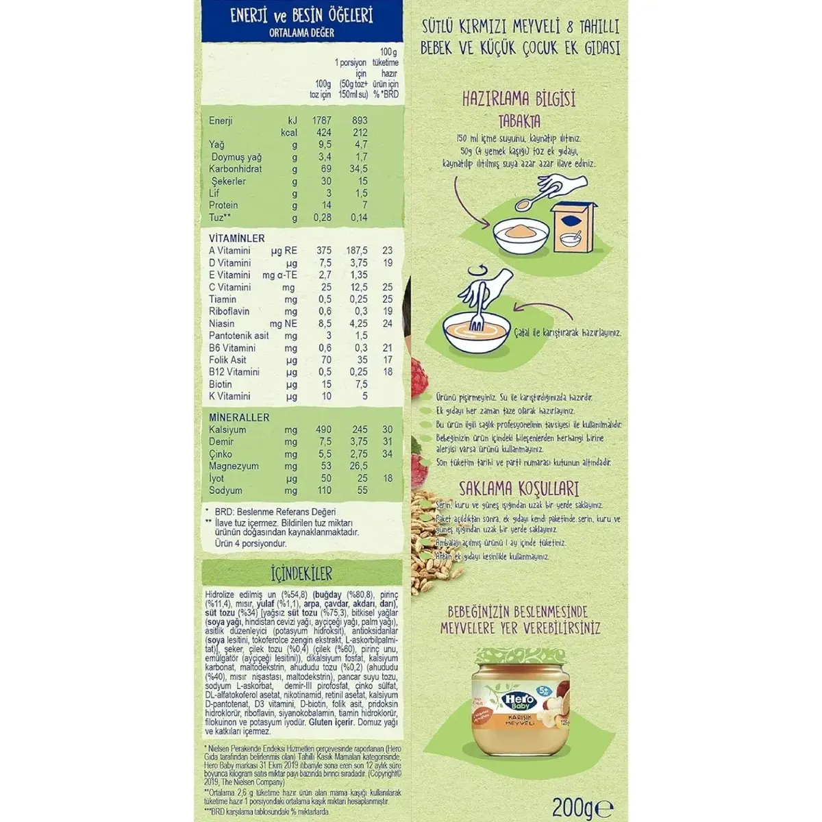 Hero Baby Kaşık Maması Sütlü Kırmızı Meyveli  8 Tahıllı 200 Gr