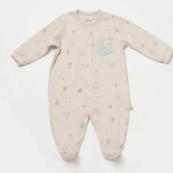 Bibaby Organik Salopet Modal Happy Forest Bej - Mint
