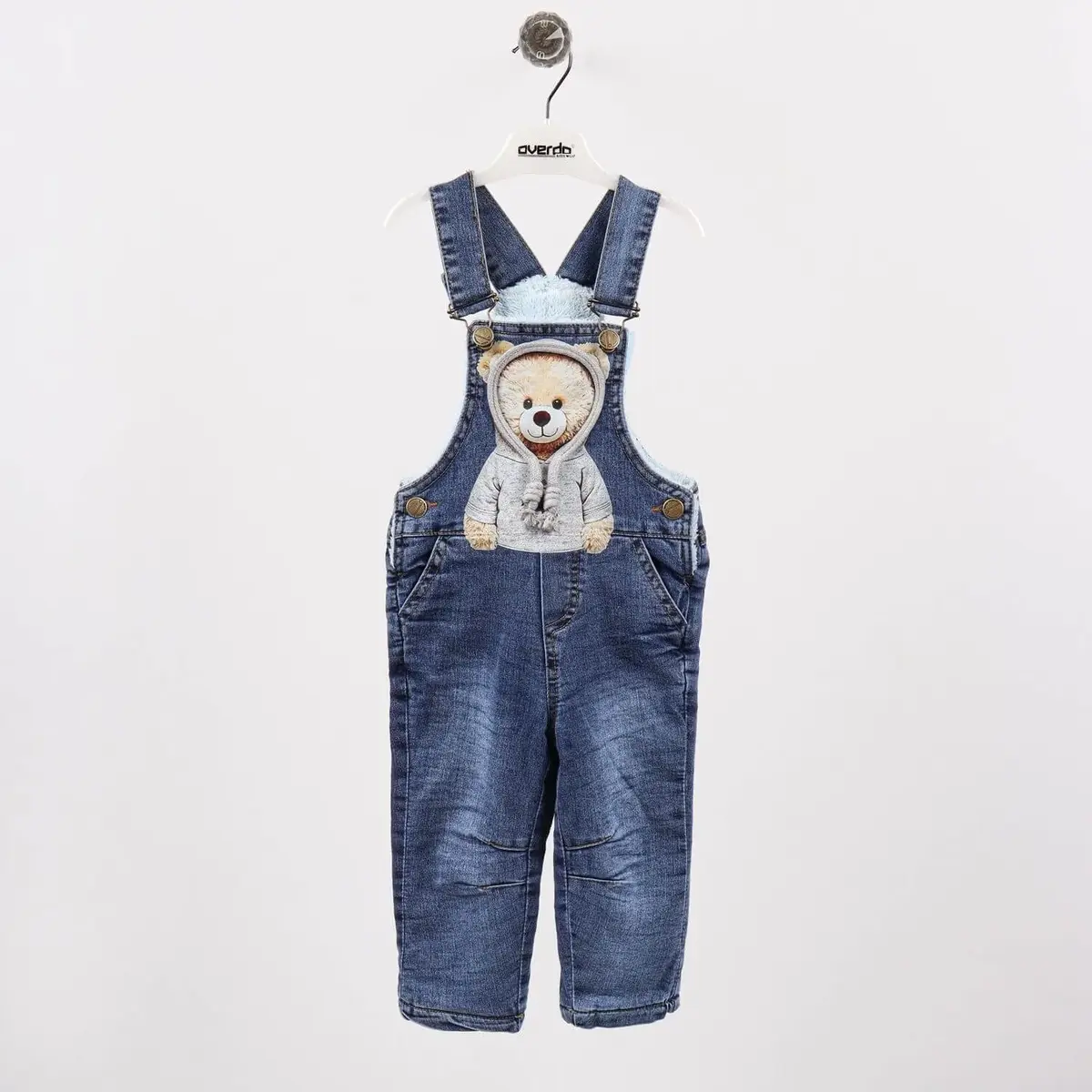Overdo Salopet Welsoft Ayıcık Baskılı Mavi Denim