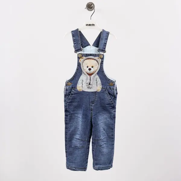 Overdo Salopet Welsoft Ayıcık Baskılı Mavi Denim