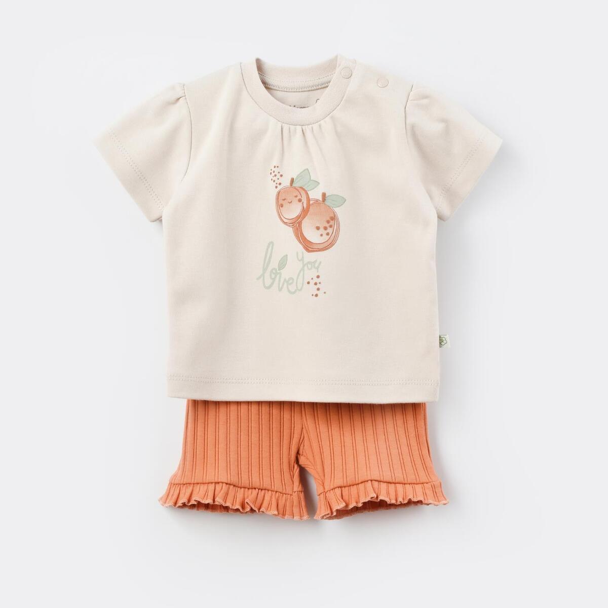 Bibaby Organik 2li Takım Şortlu Summer Fruit Light Cream - Caramel