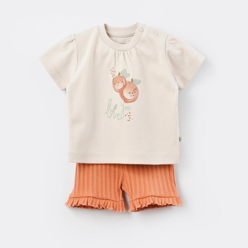 Bibaby Organik 2li Takım Şortlu Summer Fruit Light Cream - Caramel