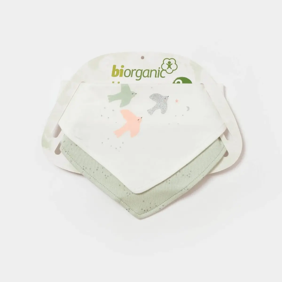 Bibaby Organik Fular Önlük 2li  Tiny Birds Ekru - Yeşil
