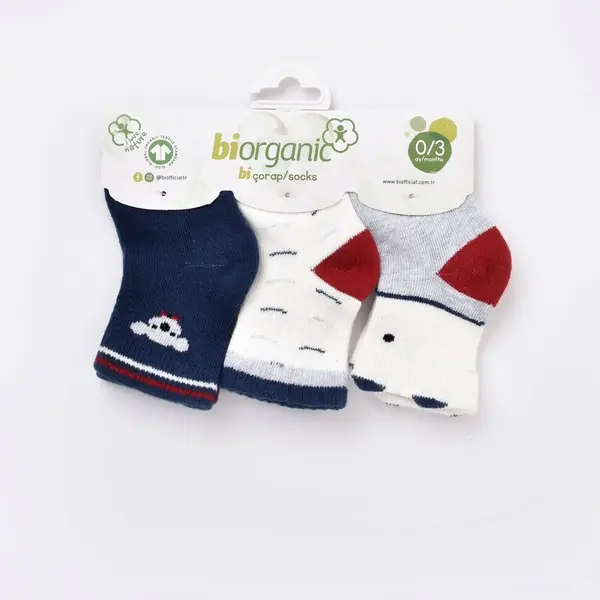 Bibaby Organik Çorap Soket 3lü Papyonlu Koala Lacivert