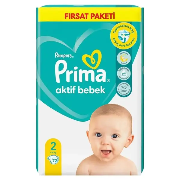 Prima Aktif Bebek Bezi 2 Beden Mini 4-8 Kg 72li Fırsat Paketi