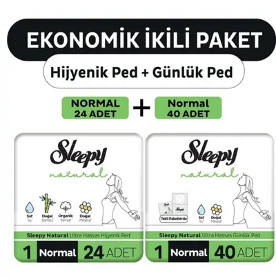 Sleepy Natural Ultra Ped Normal 24lü + Günlük Ped Uzun 40lı