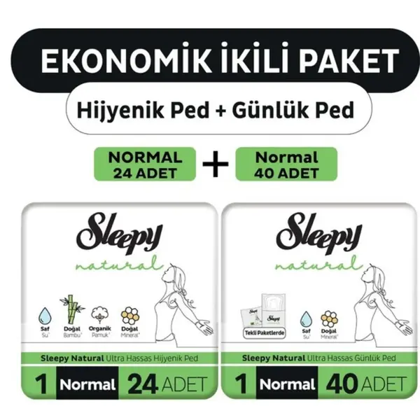 Sleepy Natural Ultra Ped Normal 24lü + Günlük Ped Uzun 40lı
