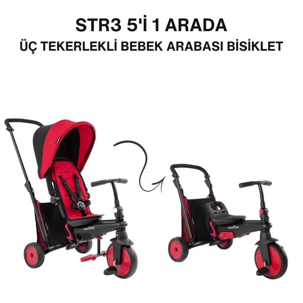 SmarTrike STR3 Plus 5’i 1 Arada Üç Tekerlekli Bebek Bisikleti - Red