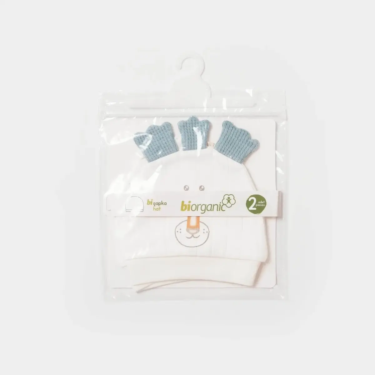 Bibaby Organik Şapka 2li Brave Lion Ekru - Turkuaz