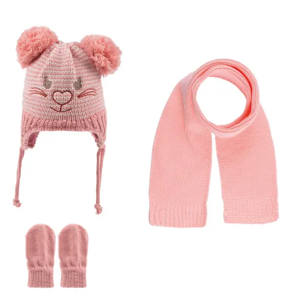 Kitti Atkı Bere Eldiven Takım Gül Pembe