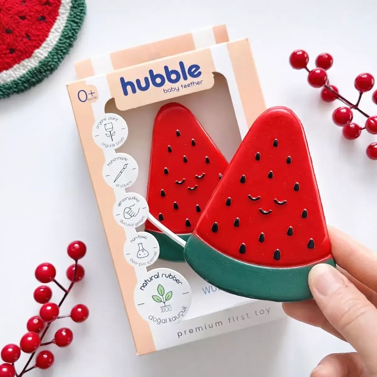 Hubble Doğal Bebek Diş Kaşıyıcı Ve Oyuncağı Karpuz
