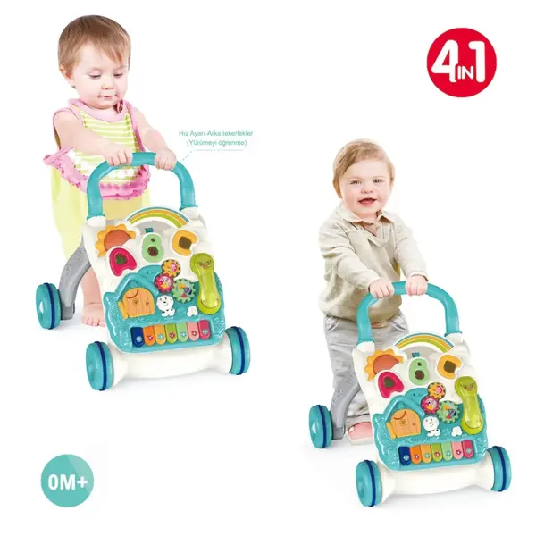 Vardem Piyanolu 4in1 Turkuaz Bebek Yürüteci Turkuaz