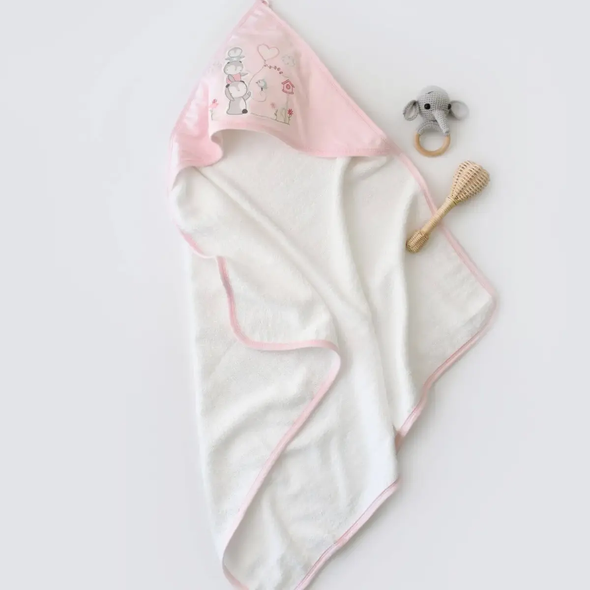 Bibaby Havlu Cute Penguin Ekru - Pembe