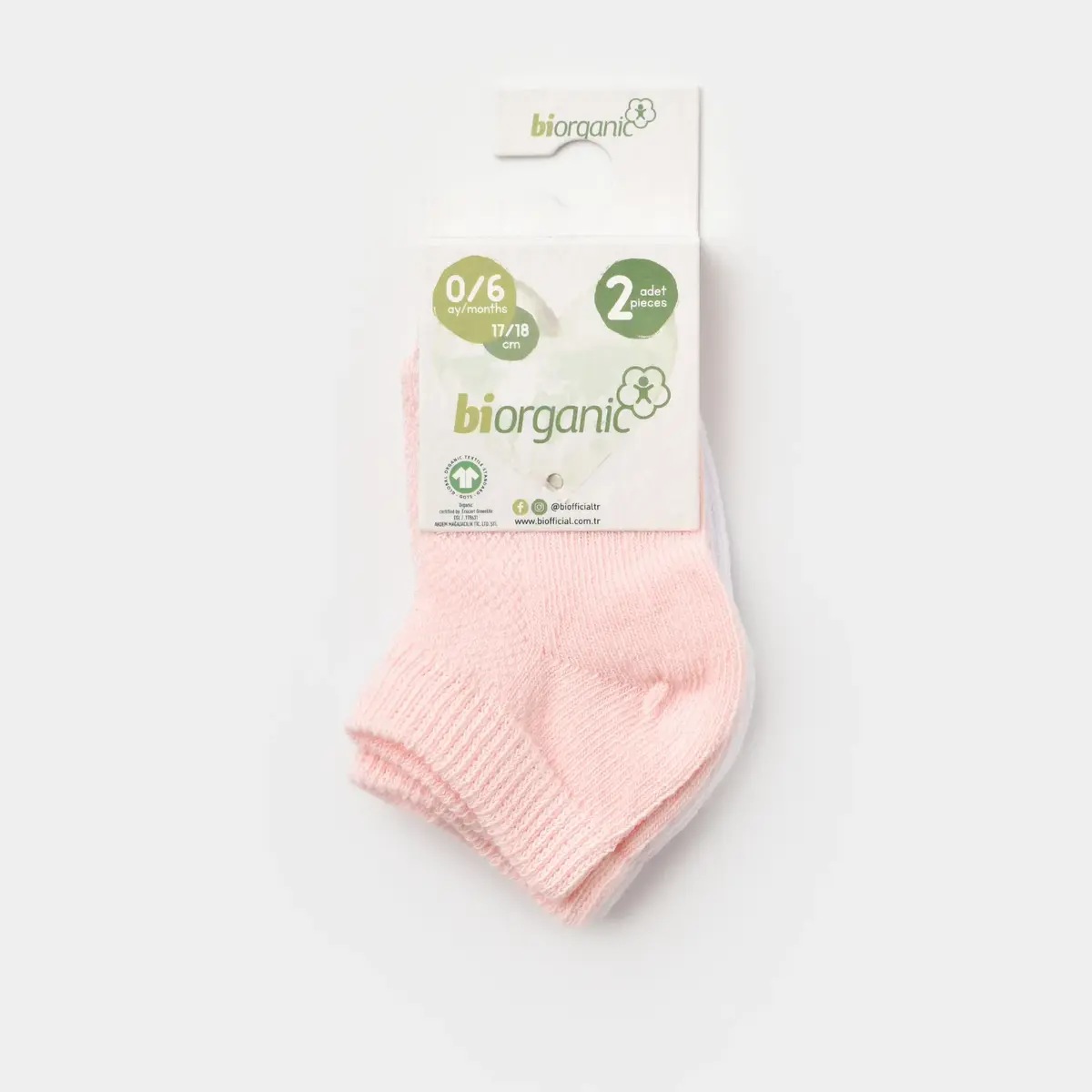 Bibaby Organik Çorap Soket 2li Summer Pembe - Beyaz