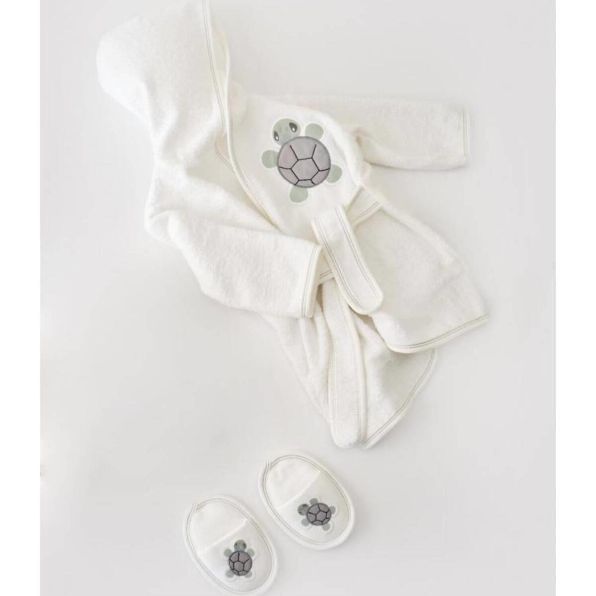 Bibaby Bornoz Terlik Takım Tortise Ekru - Yeşil