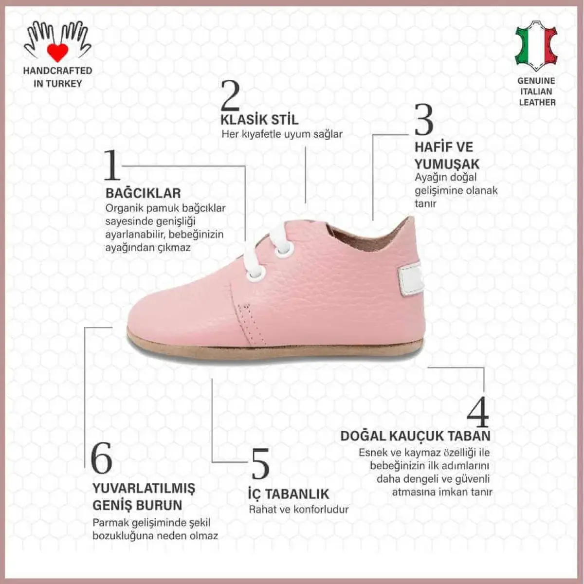 Ella Bonna Bebek Ayakkabısı Hakiki Deri Pembe