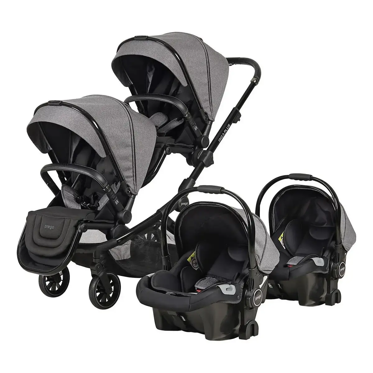 Prego 2223 Ibiza Plus Travel Sistem İkiz Bebek Arabası Gri