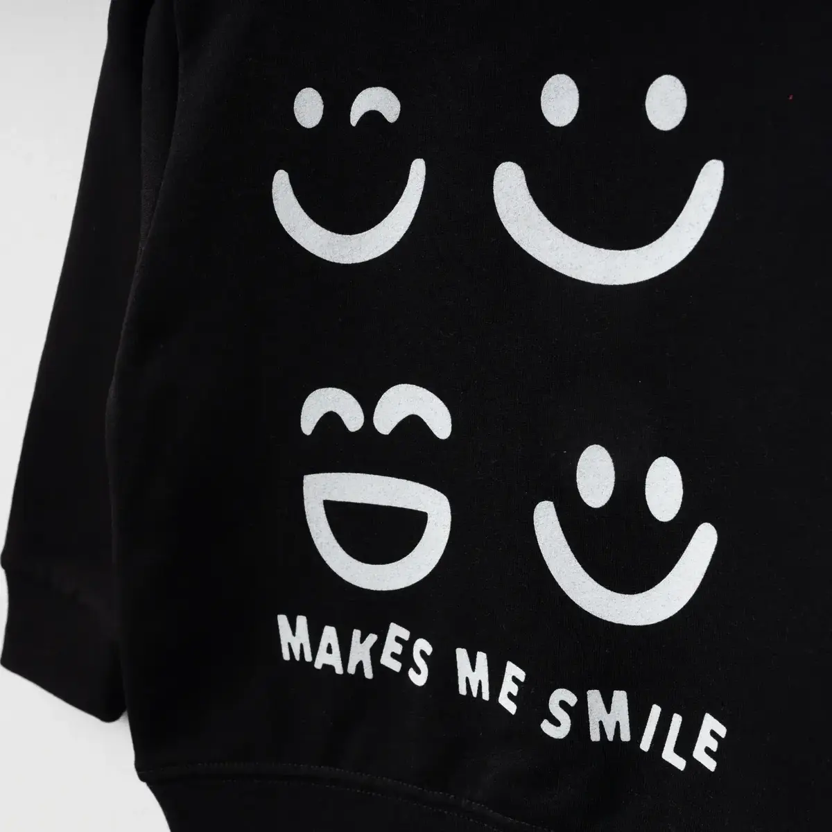 Bebolly Sweatshirt Makes Me Smile Baskılı  Siyah