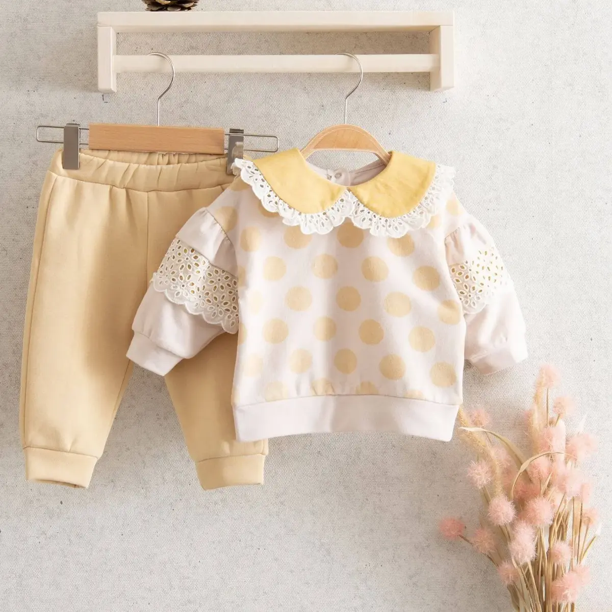Miomini 2li Takım Bebe Yakalı Puanlı Sarı