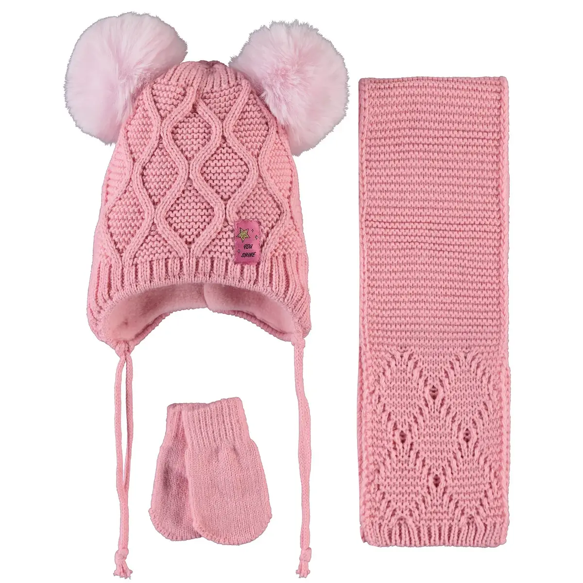 Kitti Atkı Bere Eldiven Takım Koyu Pembe