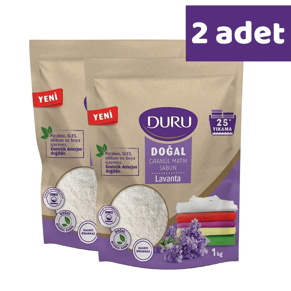 Duru Doğal Granül Matik Sabun Lavanta 1000 gr x 2 Adet Duru Doğal Granül Matik Sabun Lavanta 1000 gr x 2 Adet