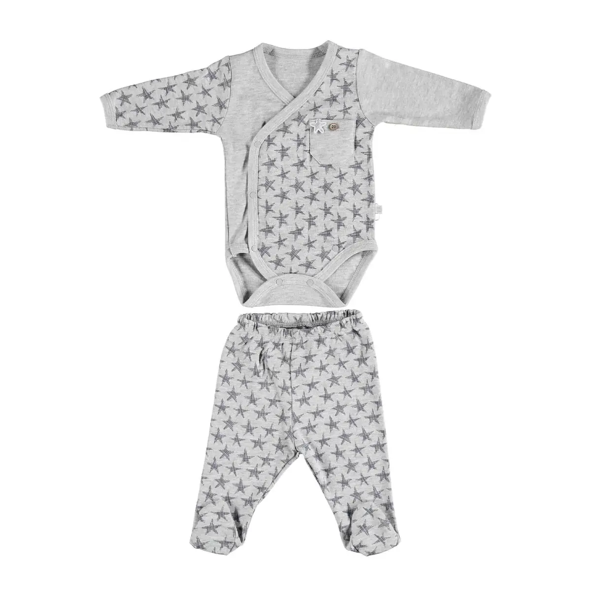 Bibaby Zıbın Takımı 2li Kruvaze New Dream Gri Melanj