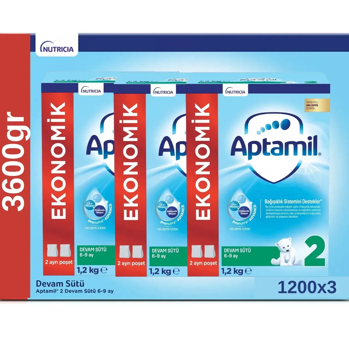 Aptamil 2 Devam Sütü 1200 Gr x3