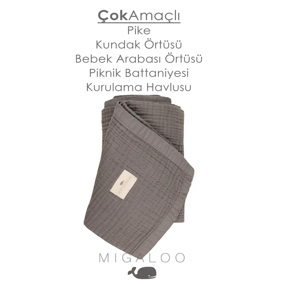 Mixi Baby Migaloo Müslin Örtü Dört Katlı 90x120 cm Gri