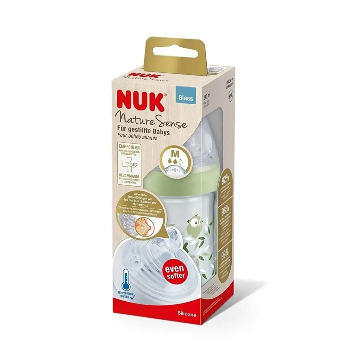Nuk Nature Sense Isı Göstergeli Cam Biberon 240 ml Yeşil