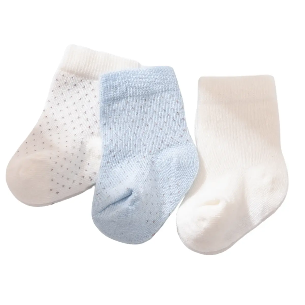 Bibaby Organik Çorap Soket 3lü Puanlı Mavi - Ekru