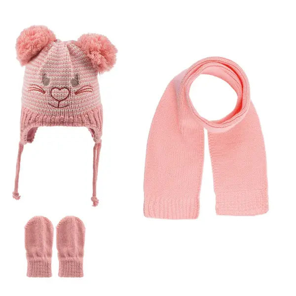 Kitti Atkı Bere Eldiven Takım Gül Pembe