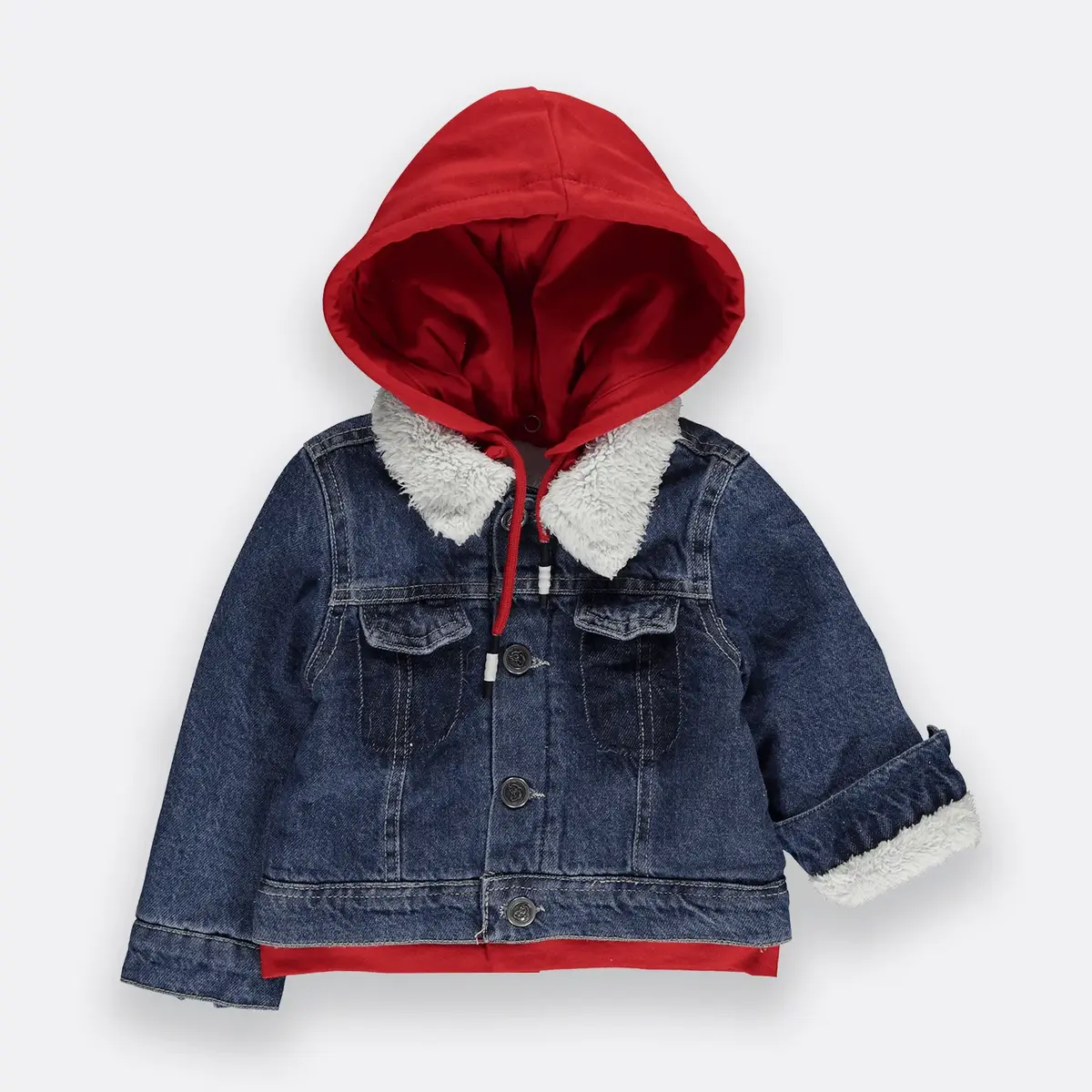 Overdo Ceket Kapüşonlu Welsoftlu Kot Kırmızı