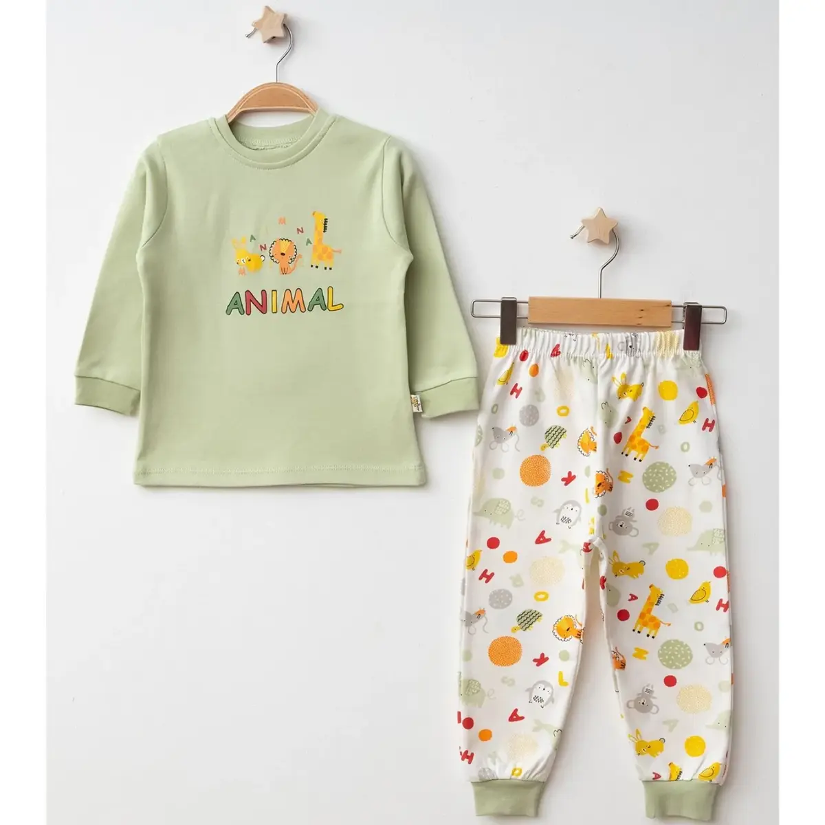 Mini Damla Pijama Takımı Penye Animal Hayvanlar Baskılı Yeşil Mini Damla Pijama Takımı Penye Animal Hayvanlar Baskılı Yeşil