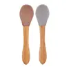OiOi Silikon Mama Kaşığı 2li Bambu Saplı 9+ Ay Woody Brown - Powder Grey