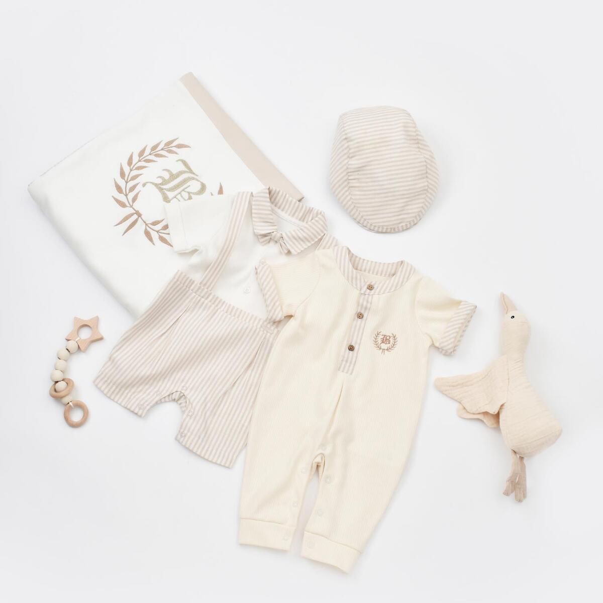 Bibaby Salopet Şortlu Royal Kasketli Bej