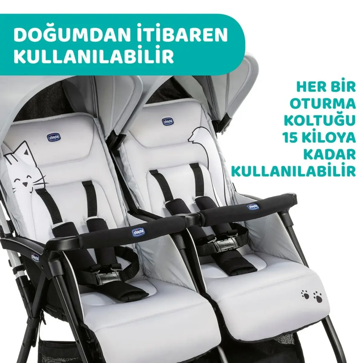 Chicco Ohlala İkiz Bebek Arabası Silver Cat