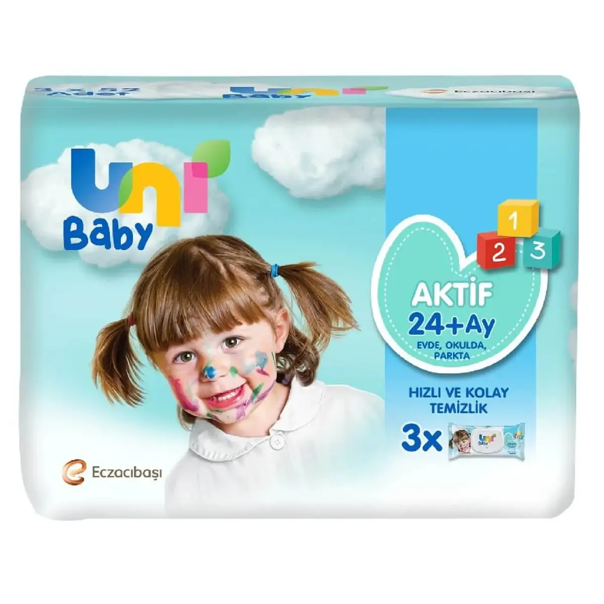 Uni Baby Aktif Simple Clean Islak Mendil 3x52li 24+ Ay