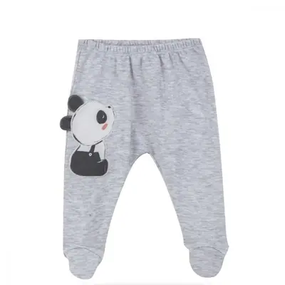 Bibaby Organik Pantolon Patikli Elegant Panda Ekru - Somon