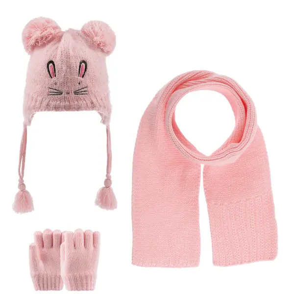 Kitti Atkı Bere Eldiven Takım Gül Pembe