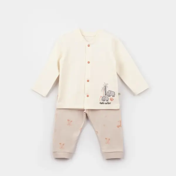 Bibaby Organik 2li Takım Hello Safari Ekru - Kiremit