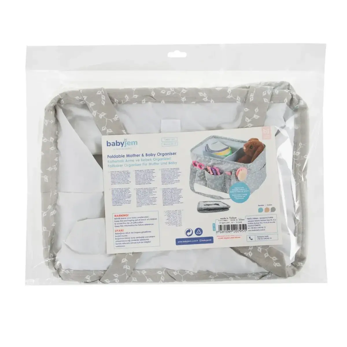 Babyjem Katlamalı Anne ve Bebek Organizer Gri Çiçek