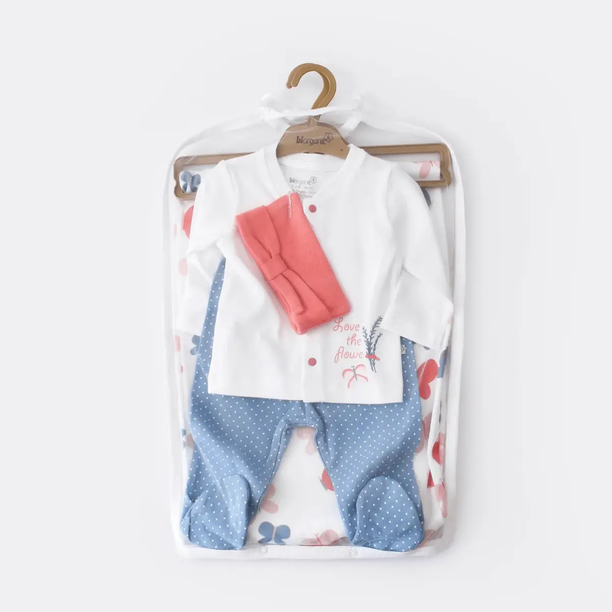 Bibaby Organk Zıbın Takımı Battaniyeli Tüllü Wild Flowers Coral