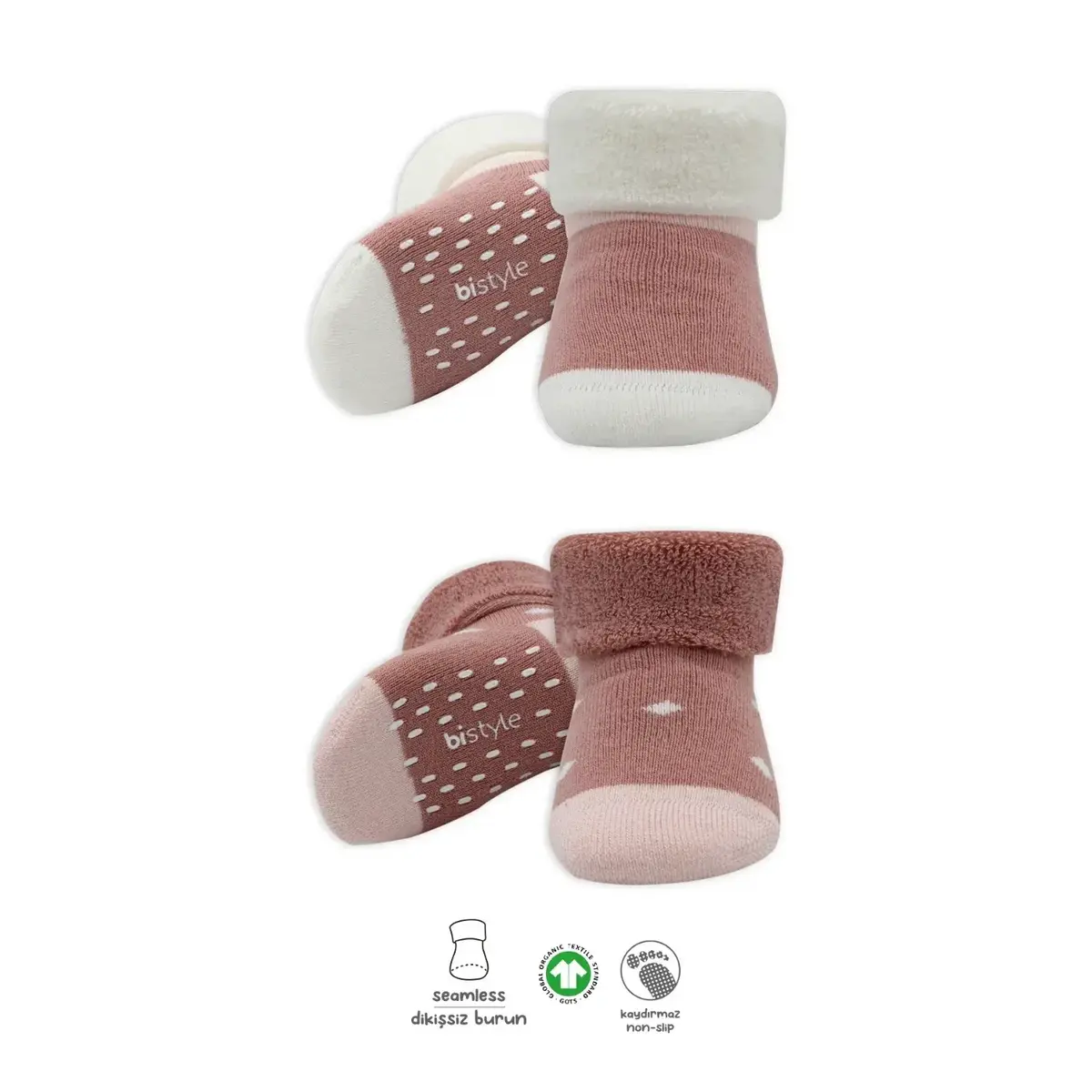 Bistyle Çorap Soket Havlu 2li Kaymaz Point Girl Pudra - Pembe