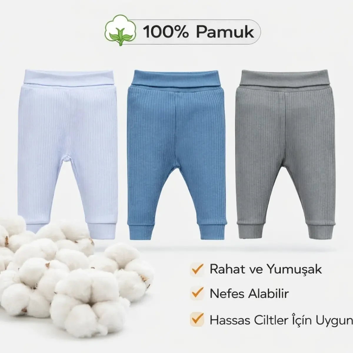 Angeltouch Pantolon Patiksiz Raporlu 3'lü Set -Erkek Bebek 12-18 Ay