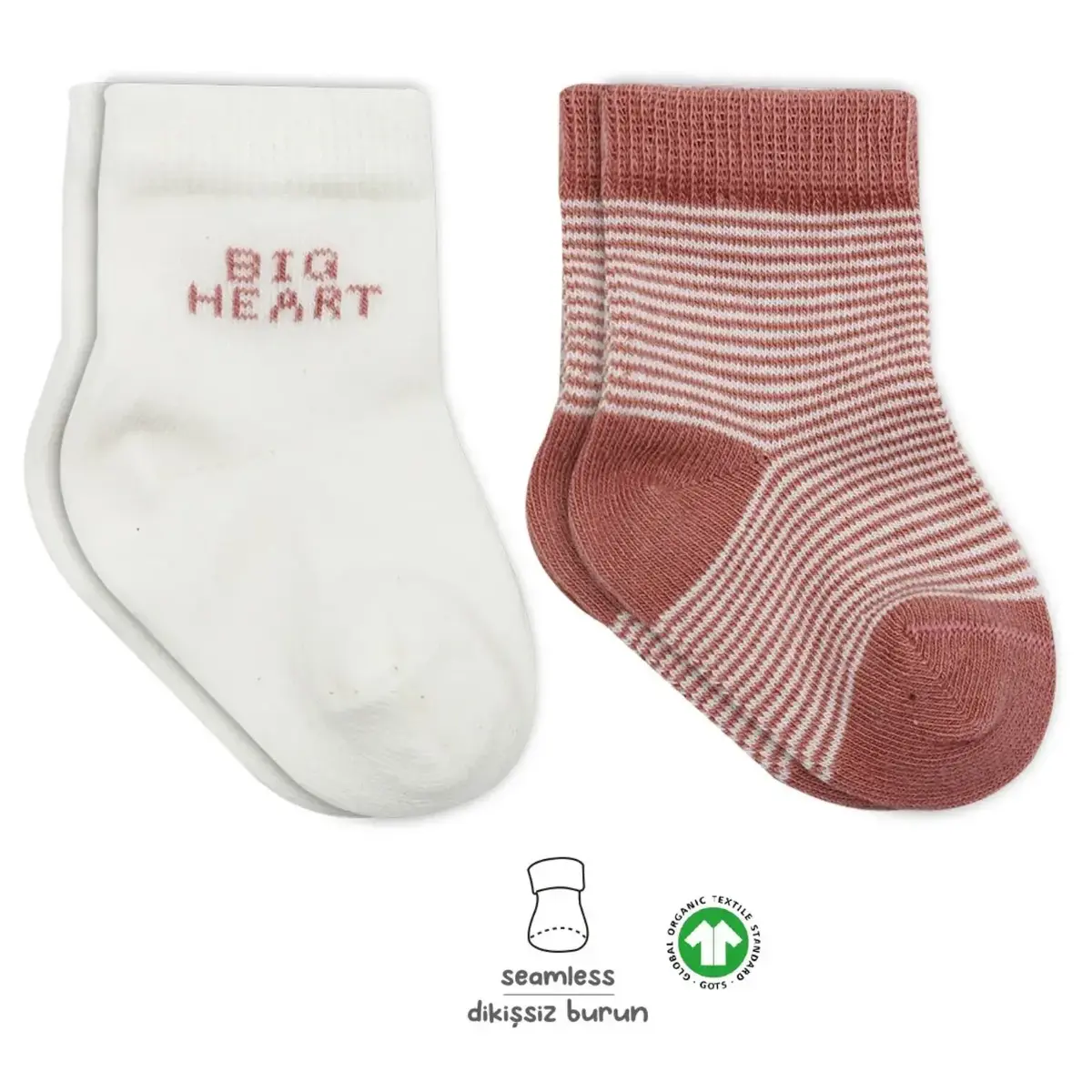 Bistyle Çorap Soket 2li Penye Big Heart Pudra