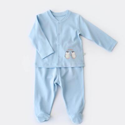 Bibaby Organik Pijama Takımı Hello New Penguins Mavi